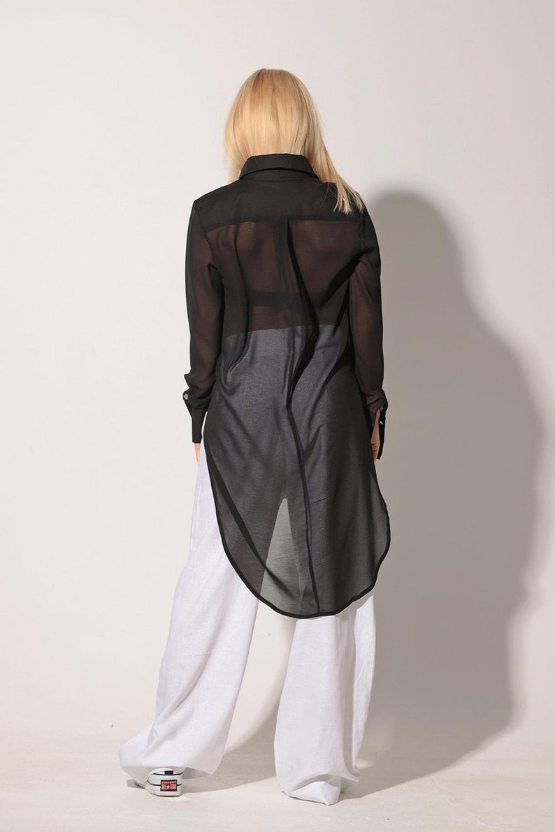 Sheer Shirt Black Shirt See Through Shirt Chiffon Shirt Etsy