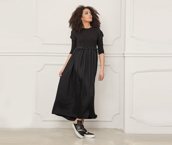 Black Viscose Maxi Kaftan Dress: Women's Jersey Knit Long Dress - Etsy