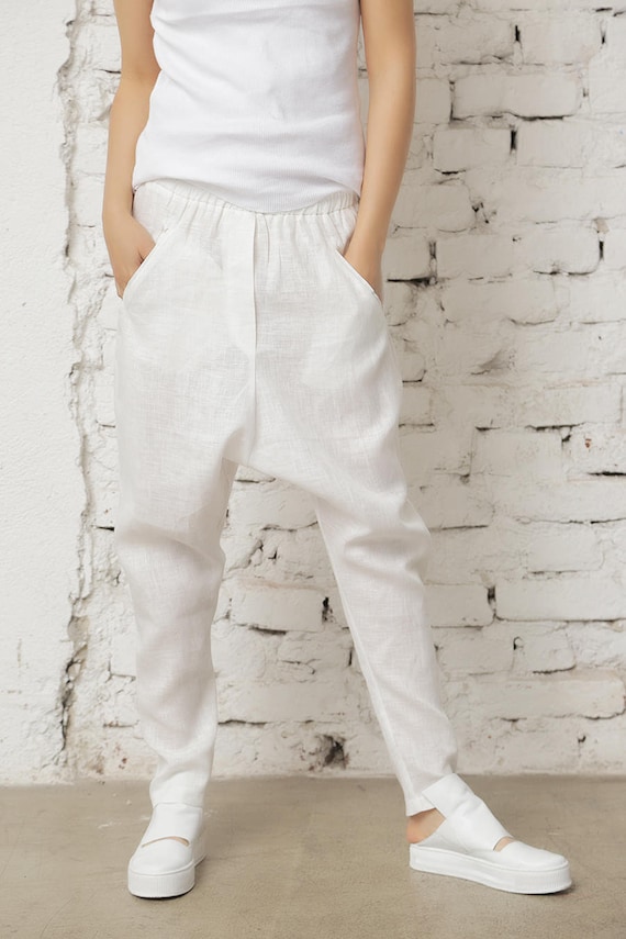 Harem Linen Pants With Pockets, Linen Pants, Linen Clothing, White Pants,  Harem Pants, Linen Clothes,plus Size Clothing,drop Crotch Trousers -   Canada