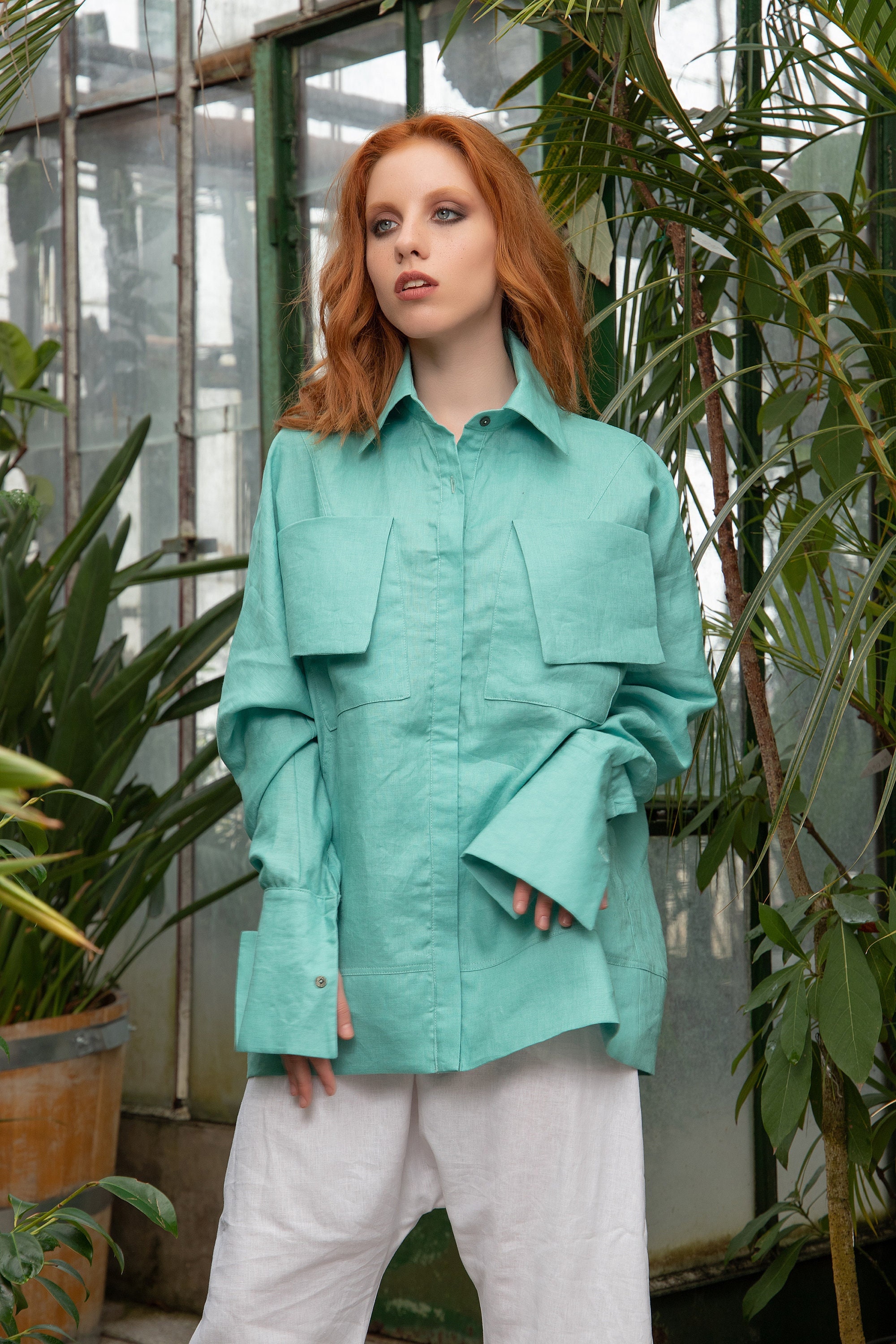 Summer Linen Top Turquoise Green Linen 
