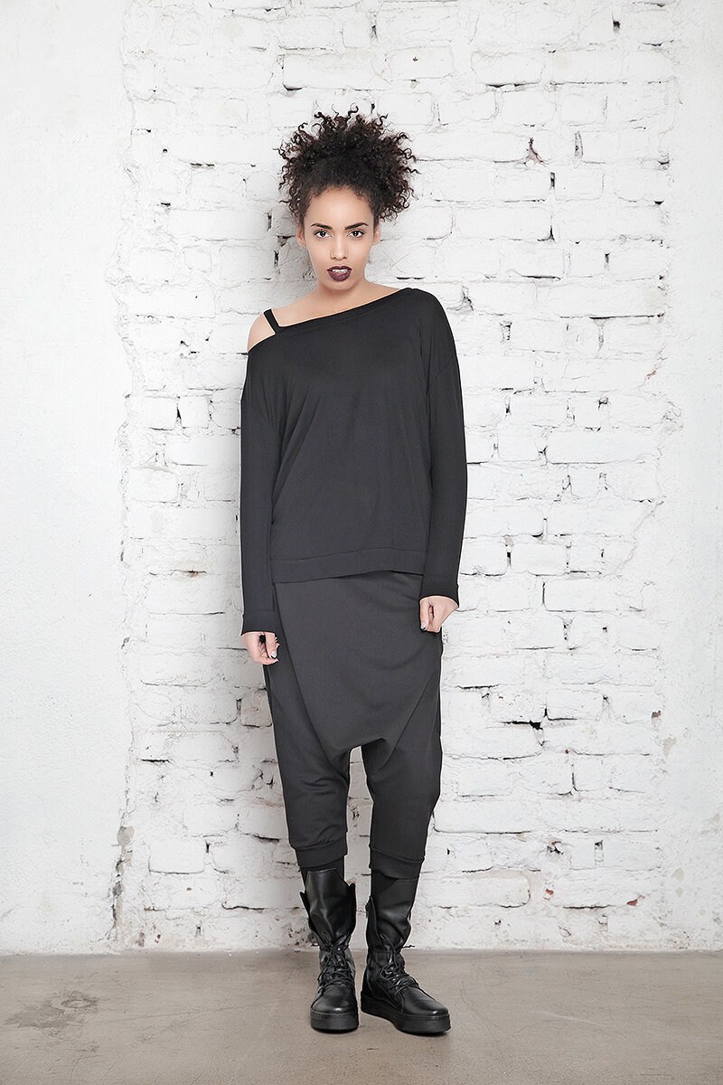 black oversized off the shoulder sweater