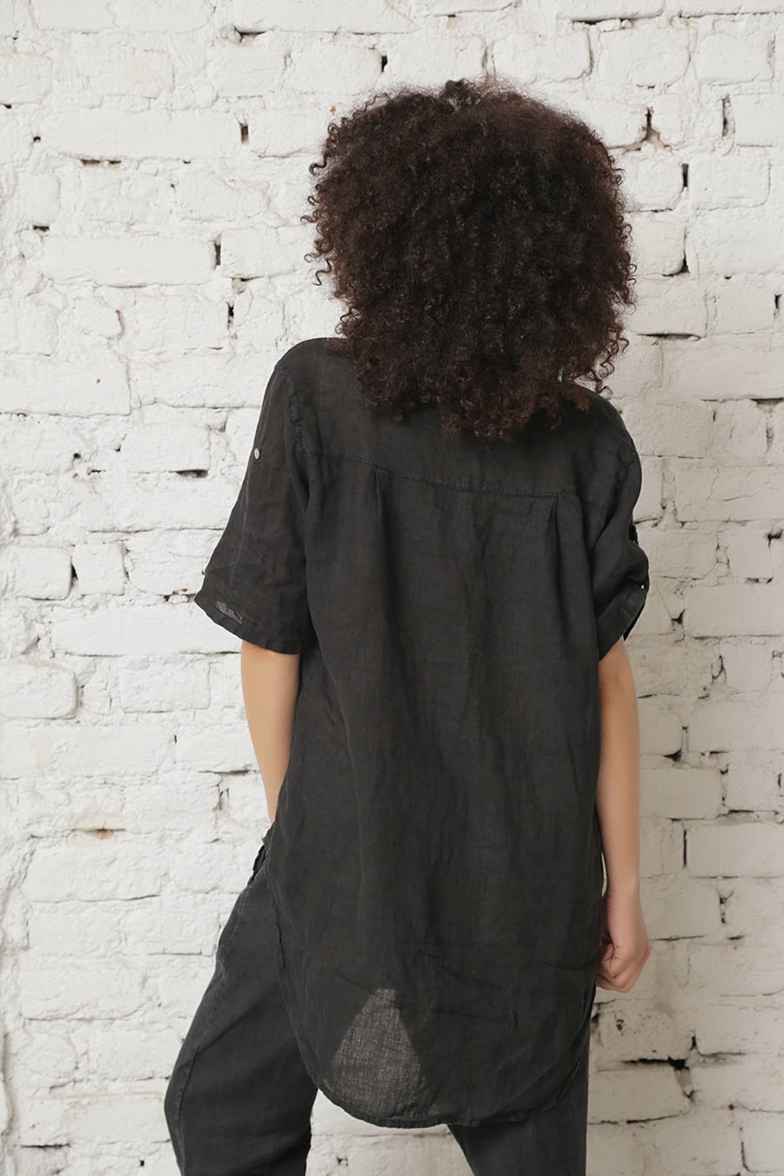 Black Linen Shirt Women Linen Top off Shoulder Shirt Casual Etsy