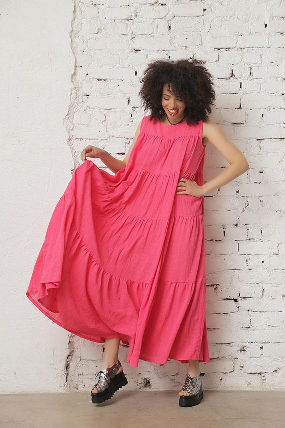 pink linen maxi dress