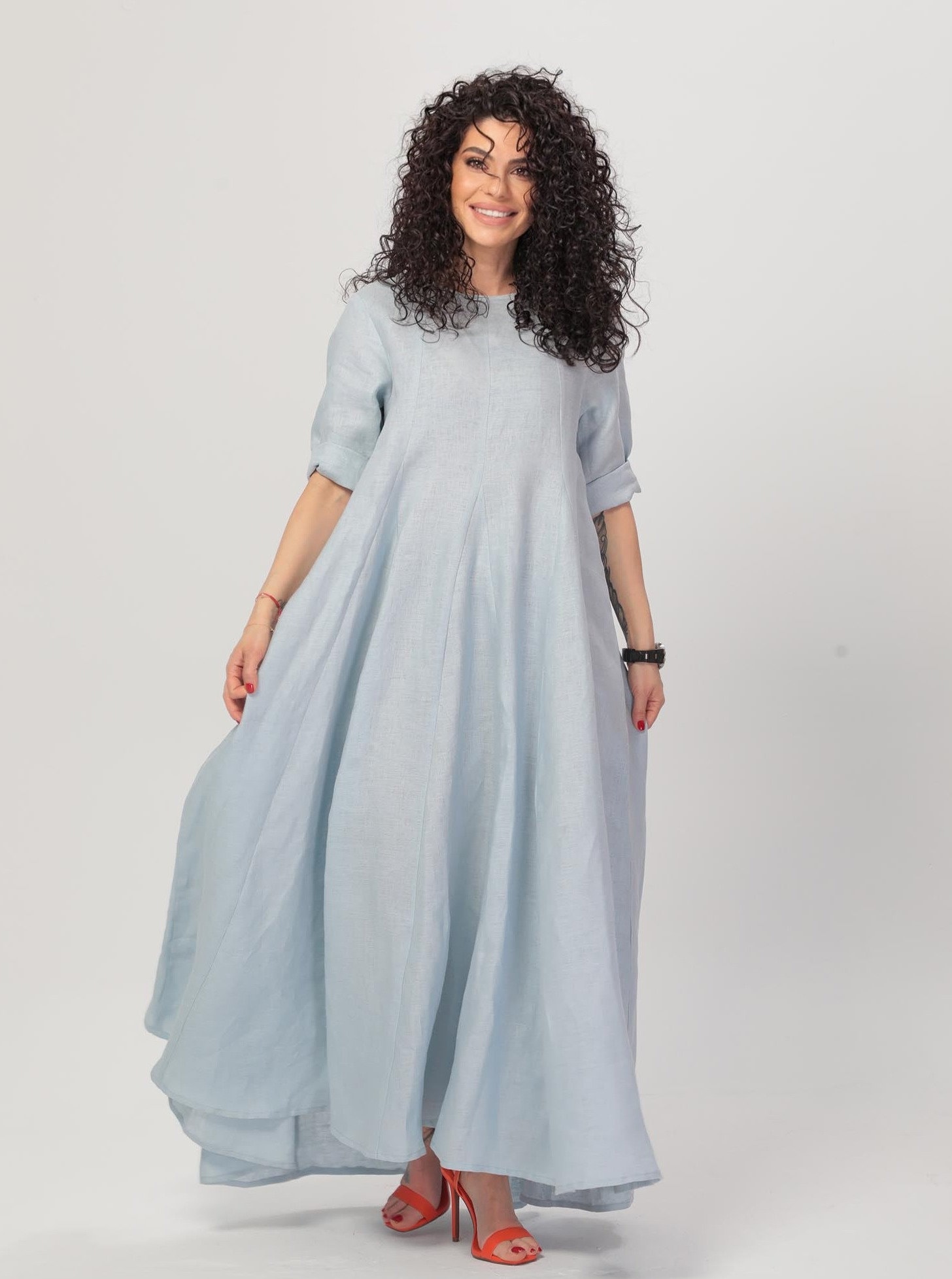 Maxi Linen Dress in Red, Oversized Summer Dress, Womens