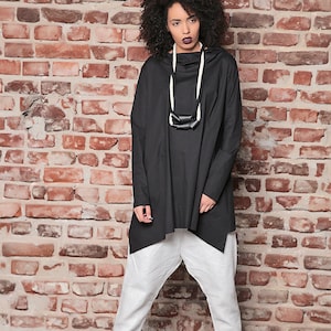 Asymmetric Hoodie, Black Loose Sweater, Loose Tunic, Maxi Tunic, Black Hoodie, Plus Size Hoodie, Workout Sweatshirt, Plus Size Tunic, Gothic