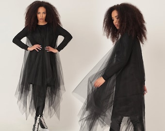 Black Sheer Dress, Black Tulle Dress, Plus Size Tulle Dress, Plus Size Clothing, See Through Dress, Party Dress, Witch Dress, Gothic Dress