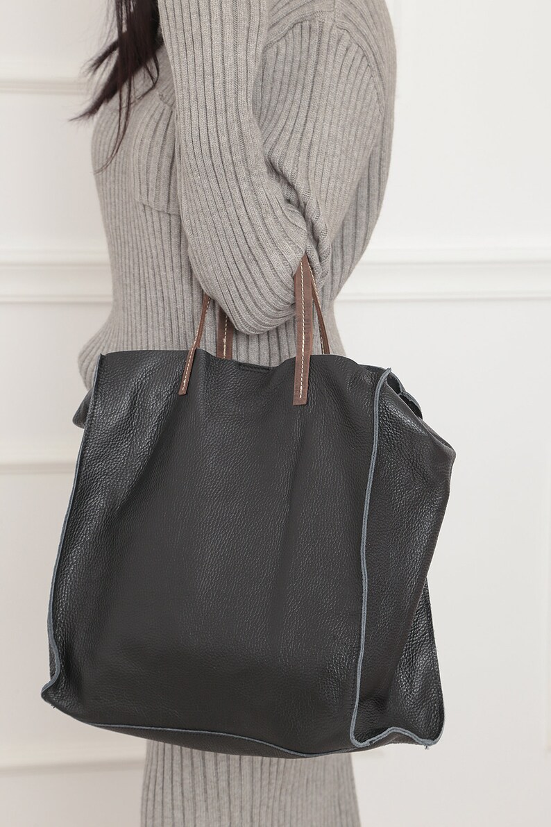 Leather Bag 2 In 1 Bags Black Tote Women Gift Handbag For | Etsy