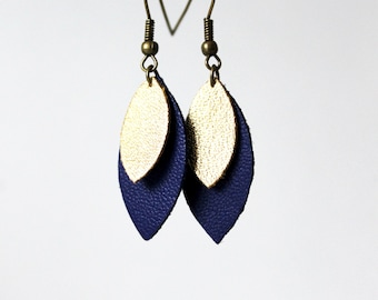 Golden Blue Leather Petals Earring