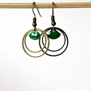 Green enamel sequin Creole earring