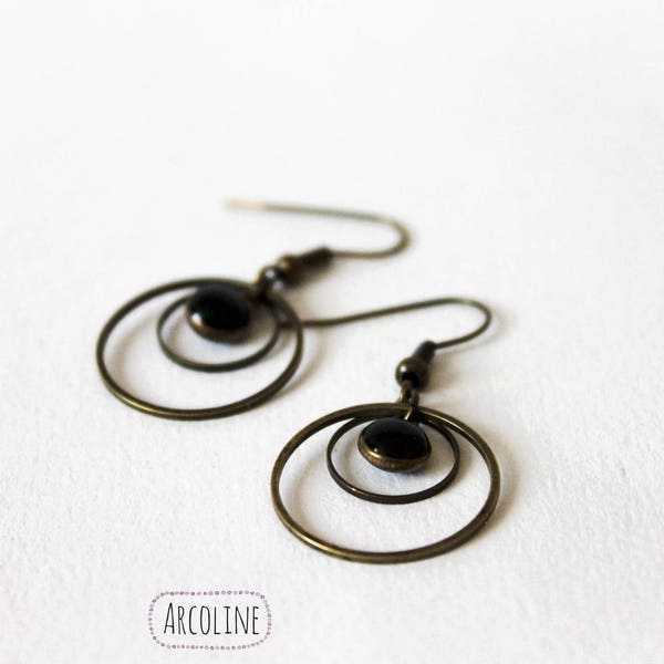 Black enamelled Sequin earrings Bronze rings