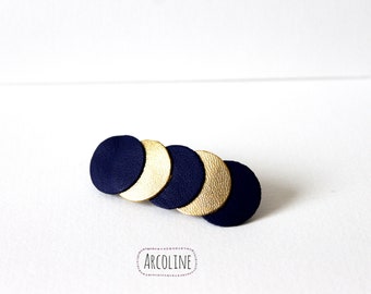 Leather barrette Midnight blue Gold