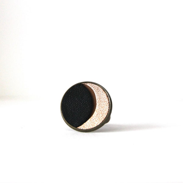 Bague Cuir Lune Noir Doré