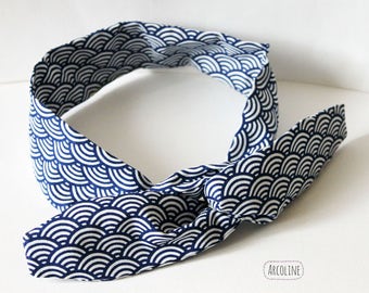 Headband,Bandeau à cheveux,serre tête,fil de fer souple,Vagues japonaises bleues