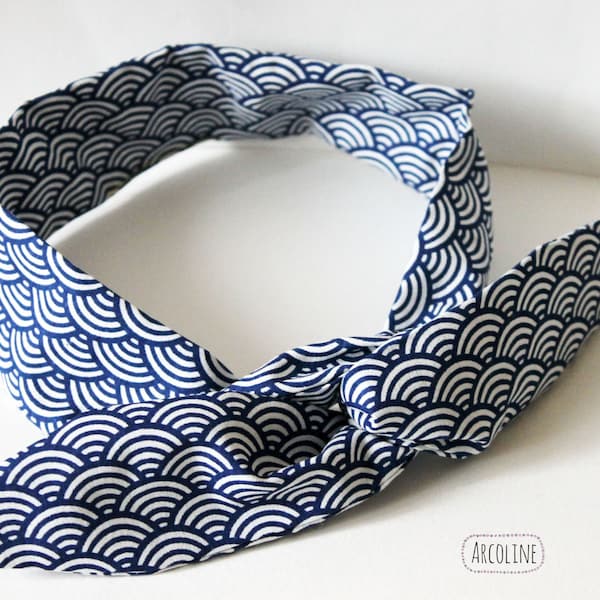 Headband, Hair band, headband, soft wire, Blue Japanese waves