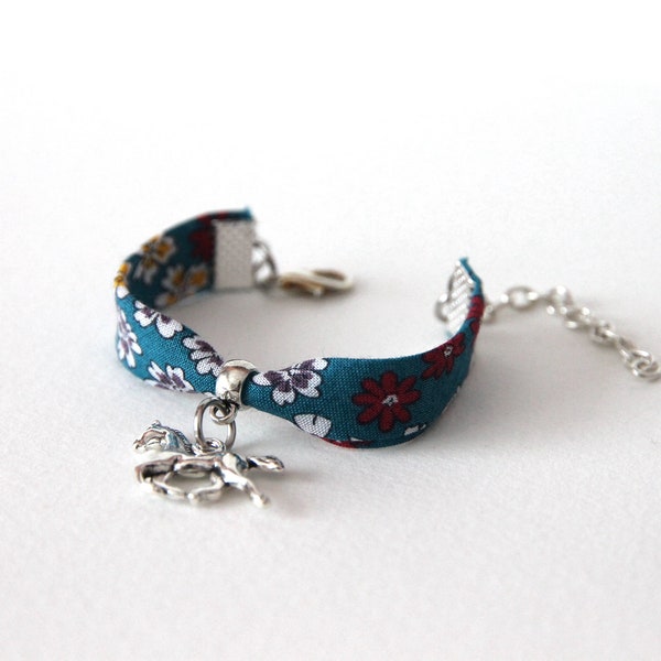 Bracelet Enfant Liberty Fleuri Bleu Cheval argenté