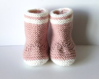 Chaussons naissance 3 mois Laine Botillon Rose Blanc