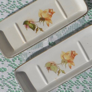 French Digoin Sarreguemines Plates or Dishes.  A Pair of Vintage Soap Dishes, Toiletry Dish or Serving Plates with Yellow Roses.