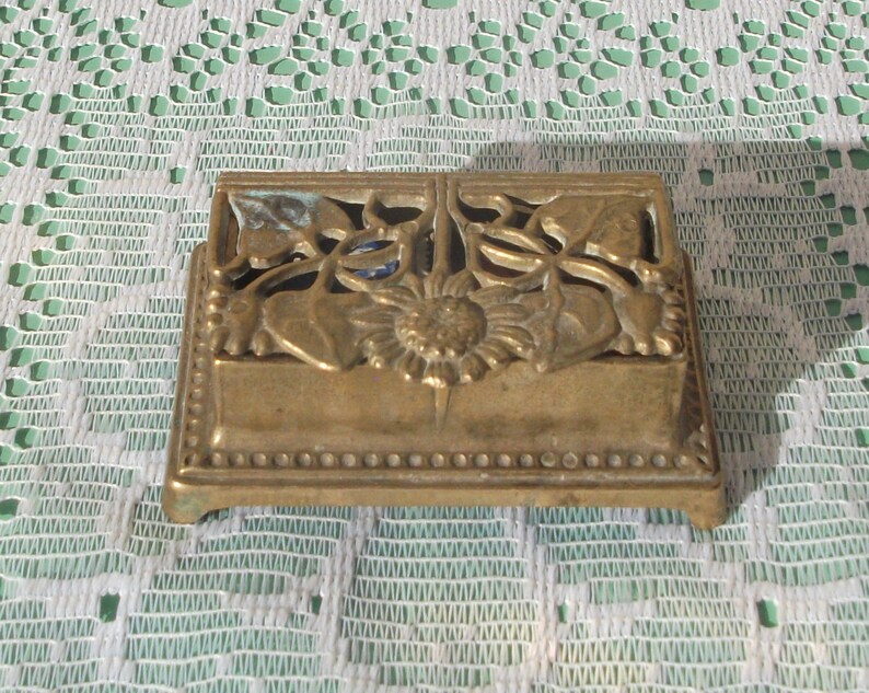 Vintage Brass Stamp Holder. Gold Ornate Desk Stamp Box. Etsy