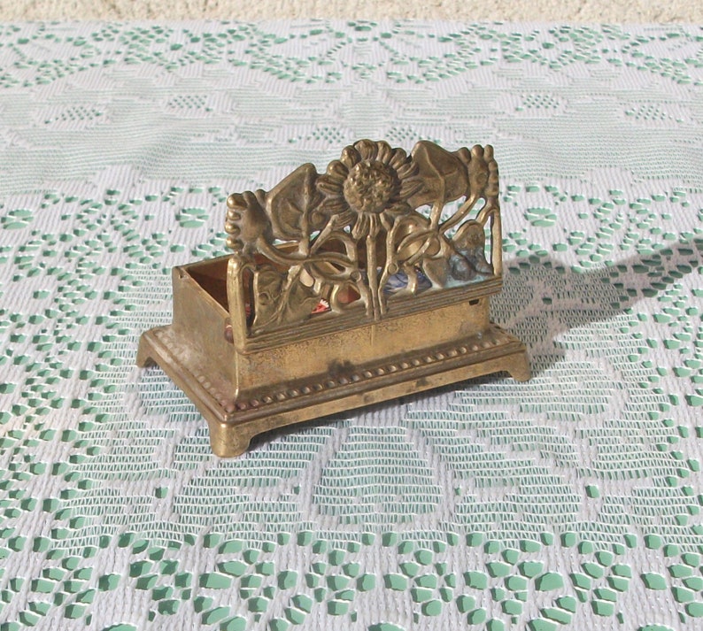 Vintage Brass Stamp Holder. Gold Ornate Desk Stamp Box. Etsy