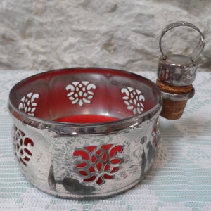 French Silver Wine Bottle Coaster and Cork Stopper.  French Bottle Holder and Stopper.  Vintage Barware.