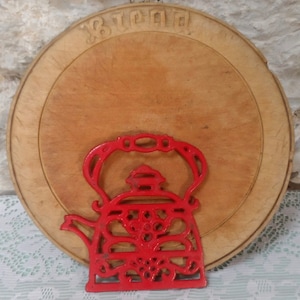 Vintage Cast Iron Kettle Trivet.  French Red Metal Hot Plate.   Red Kettle Pot Stand.