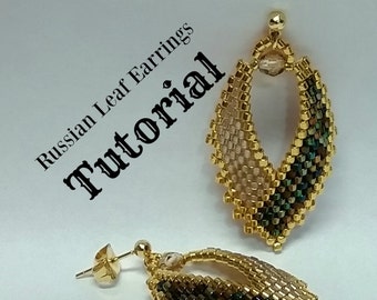 Russian Leaf Earrings, TUTORIAL, done in brick stitch