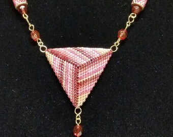 Necklace with Triangle Pendant and Beaded Tubes