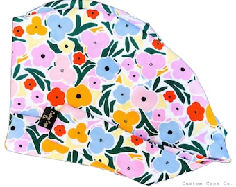 Pop Art Floral Scrub Cap: Women's Cotton Pixie Hat