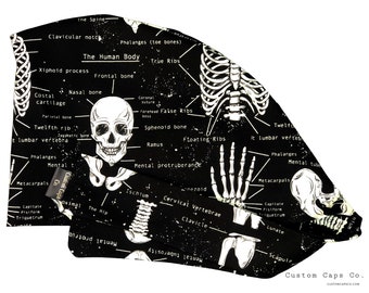 Glow in the Dark Skeleton Scrub Hat: Bones of the Body, Tie Back