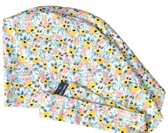 Petite Roses on Yellow Surgical Scrub Hat: Women's Rifle Paper Floral Scrub Cap