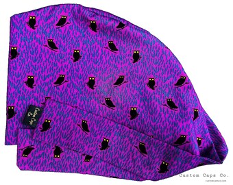 Casquette chirurgicale fuchsia à imprimé hibou, chapeau de lutin d'Halloween