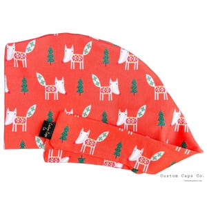 Nordic Christmas Foxes Surgical Scrub Hat, Women&#39;s Adorable Winter Pixie Scrub Cap | Custom Caps Co.