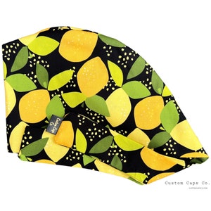 Lemon Print Surgical Scrub Hat: Women's Cotton Pixie Cap