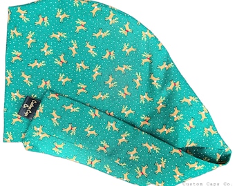 Gorro quirúrgico navideño de algodón con diseño de reno para mujer