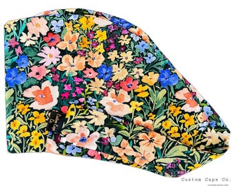 Vintage Floral Surgical Scrub Hat: Women's Cotton Pixie Cap