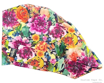 Sangria Blooms Floral Surgical Scrub Cap | Women's Pixie Hat