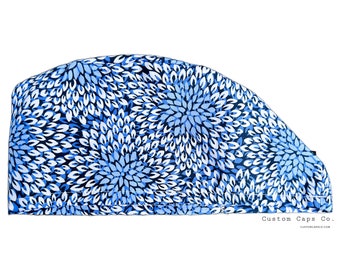 Explosión floral en sombrero de exfoliación quirúrgica azul, hermosa gorra de exfoliación Bouffant modificada para mujer / Custom Caps Co.