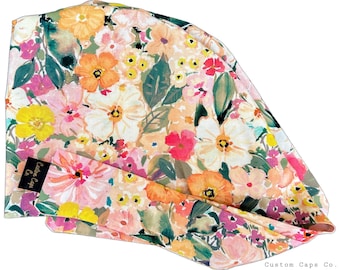 Mountain Meadow Floral Print, Cotton Surgical Scrub Hat | Women's Pixie Cap