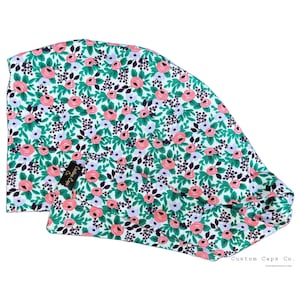Petite Roses Cotton Surgical Scrub Hat: Women&#39;s Vintage Floral Pixie Cap