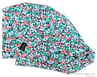 Petite Roses Cotton Surgical Scrub Hat: Women's Vintage Floral Pixie Cap