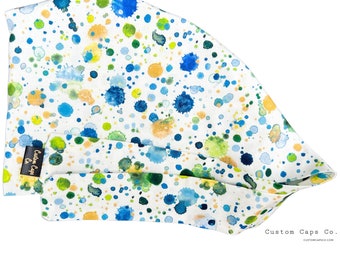 Watercolor Splatter Surgical Scrub Hat: Women's Cotton Pixie Cap