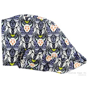 Spooky Ghost & Skull Surgical Scrub Cap: Women's Cotton Pixie Hat