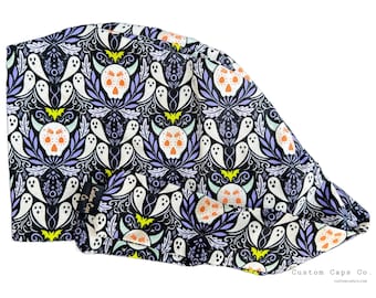 Gorro quirúrgico de algodón con diseño de fantasma y calavera para mujer
