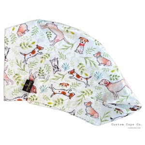 Christmas Dogs Print Surgical Scrub Hat - Women&#39;s Cotton Pixie Cap