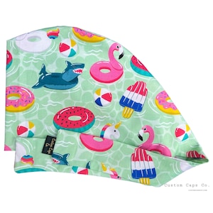 Pool Floats Cotton Surgical Scrub Hat: Novelty Women&#39;s Pixie Cap