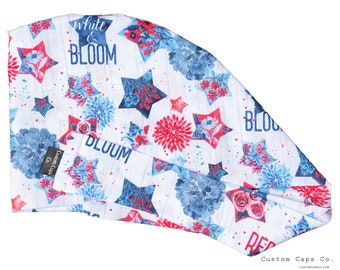 Sombrero de exfoliación quirúrgica rojo blanco y bloom, gorra de exfoliación Pixie para mujer / Custom Caps Co.