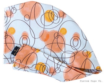 Resumen en Peachy Surgical Scrub Hat, Women's Geometrical Pixie Scrub Cap / Custom Caps Co.