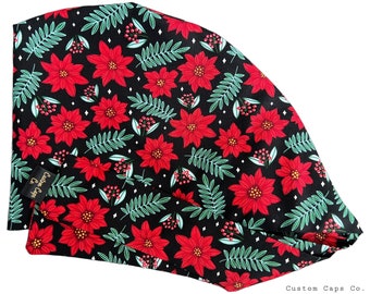Gorro quirúrgico navideño con estampado floral, adorable gorro quirúrgico navideño para mujer con diseño de duendecillo / Custom Caps Co.