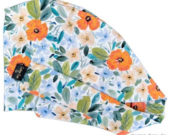 Marigold Floral Surgical Scrub Hat: Women's Cotton Pixie Cap