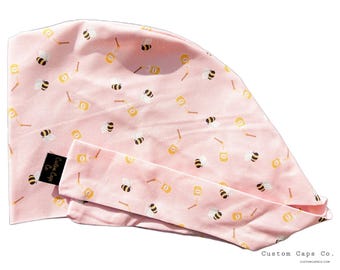 Little Honey Bees on Blush Scrub Cap: Women's Cotton Surgical Hat